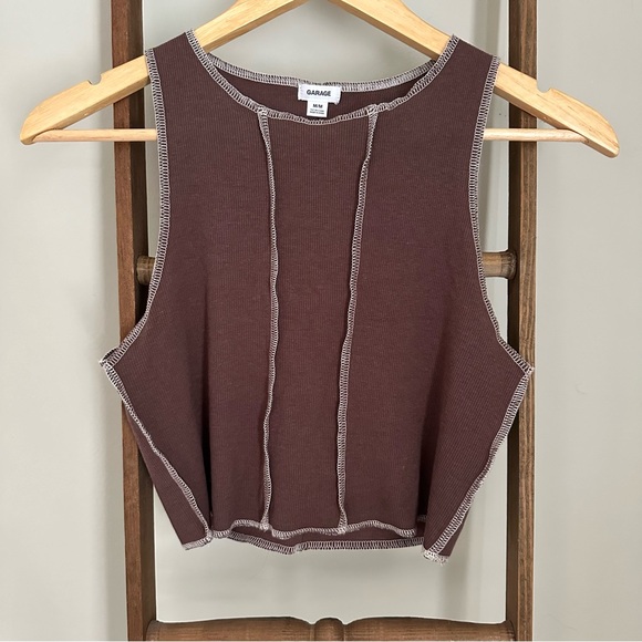 Garage Exposed Seams Cropped Muscle Tank Brown Size M - Picture 2 of 9